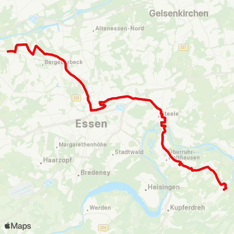 VRR HAT-Niederwenigern - E-Burgaltendorf - Steele - Essen Hbf - Dellwig map