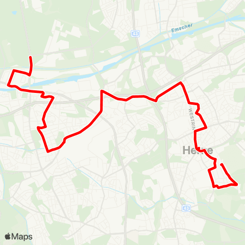 VRR Hert.-Wanne Waldfriedhof - Im Dannekamp - Wanne Nord - Wanne-Eickel Hbf - Baukau Süd - Herne Bf - HER-Südpool map