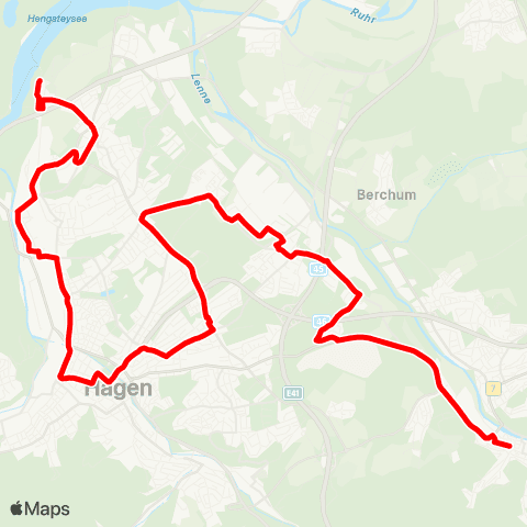 VRR HA-Hengstey - Boele - Eckesey - Hagen Hbf - Stadtmitte - FernUni - Loxbaum - Halden - Herbeck - Hohenlimburg Bf map