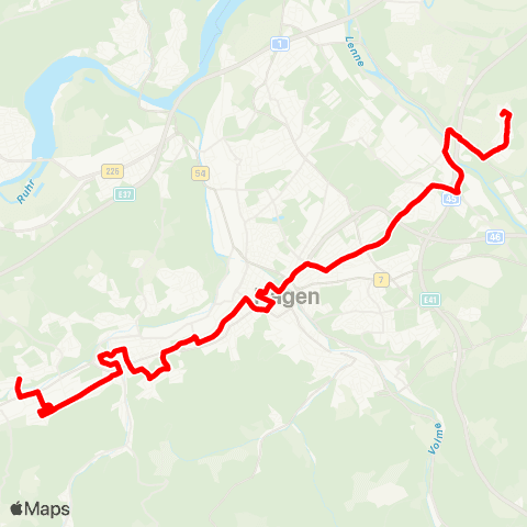 VRR HA-Westerbauer Bf. - Haspe - Hagen Hbf. - Stadtmitte - Lennetal map