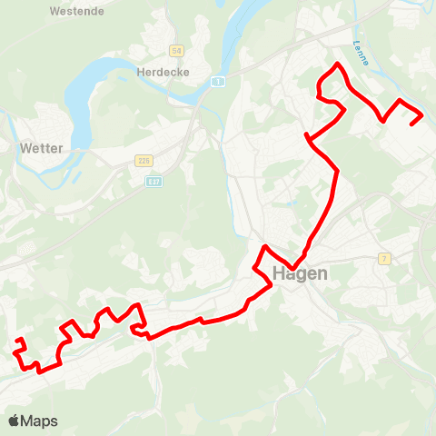 VRR HA-Lennetal - Helfe - Loxbaum - Hoheleye - Stadtmitte - Hagen Hbf. - Haspe - Heubing - Spielbrink map