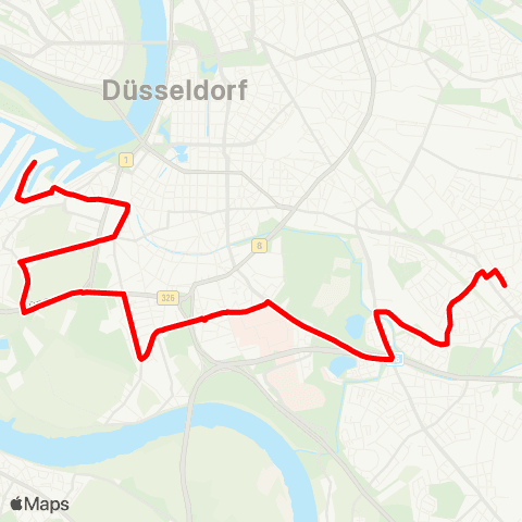 VRR D-Eller Mitte - Werstener Dorfstraße - Uni-Kliniken - Aachener Platz - Südfriedhof - Bilker Kirche - D-Hafen, Plange Mühle map
