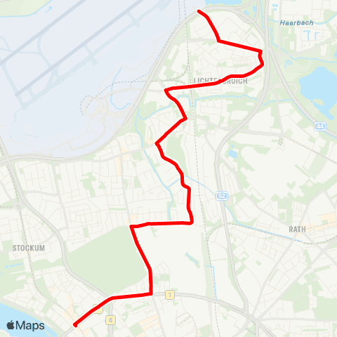 VRR D-Theodor-Heuss-Brücke - Nordfriedhof - D-Unterrath - Lichtenbroich - D-Flughafen Bf map