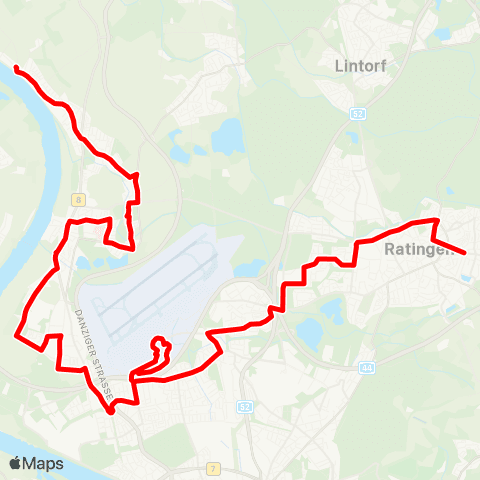 VRR D-Wittlaer-Bockum - Kaiserswerth - Lohausen - Stockum - Flughafen - D-Unterrath - Ratingen West - Angerbad - Ratingen Ost map