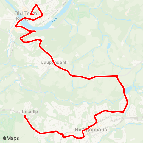 VRR E-Kettwiger Markt - E-Kettwig Stausee - Heiligenhaus-Isenbügel - Abtsküche - Heiligenhaus-Mitte - Heiligenhaus-Unterilp map