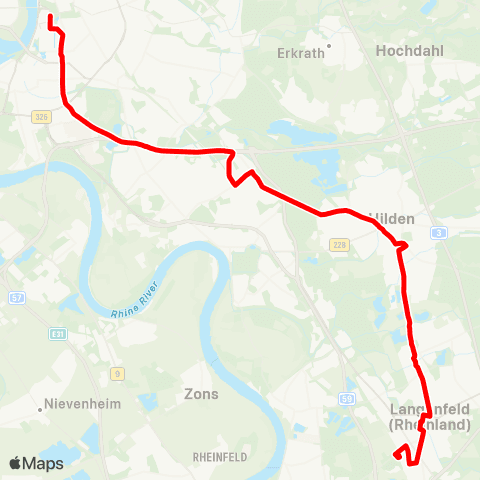 VRR Langenfeld - Langenfeld-Richrath - Hilden Süd - Hilden Mitte - D-Reisholz - D-Heinrich-Heine-Allee map