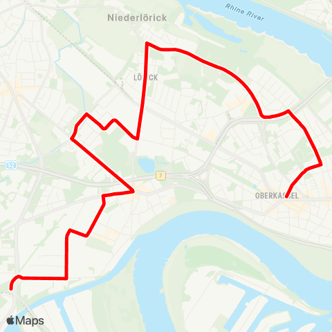 VRR D-Oberkassel, Belsenplatz - Lörick - Nikolaus-Knopp-Platz - D-Heerdter Hafen - NE-Am Kaiser map