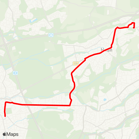 VRR Haan, Rheinische Straße - Haan, Markt - Haan Bf - Hilden, Gabelung - Hilden Süd map