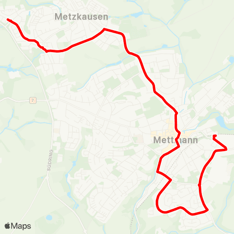 VRR ME-Metzkausen, Kantstraße - Siedlung Kaldenberg - Mettmann-Zentrum - Mettmann Süd - Mettmann-Stadtwald map