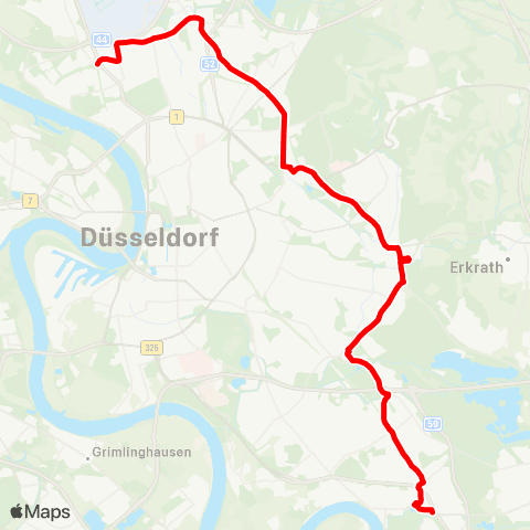 VRR D-Freiligrathplatz - D-Unterrath - D-Gerresheim - D-Eller - D-Reisholz - D-Benrath map