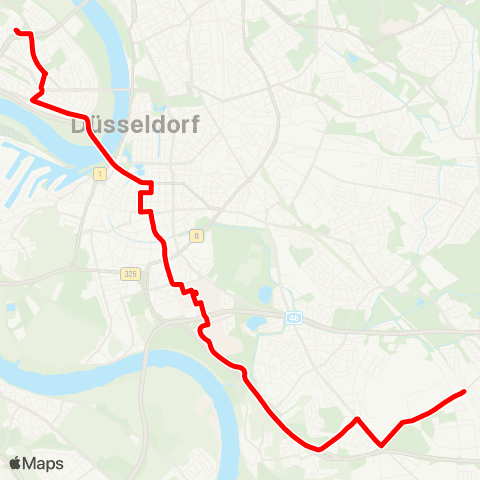 VRR D-Am Seestern - Oberkassel - Rheinkniebrücke - D-Bilk - Universität - Holthausen - D-Reisholz map