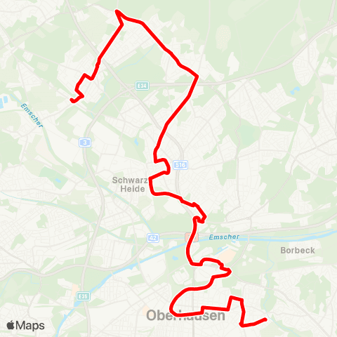 VRR Holten Bf. - Schmachtend. - Sterkrade Bf. - Neue Mitte - OB-Hbf. - Wehrstr. - Dümpten map
