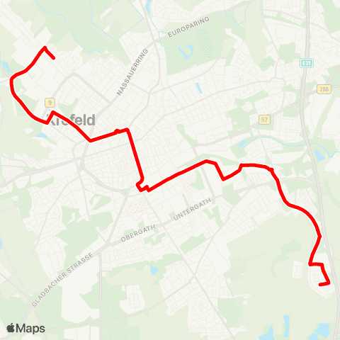 VRR Meerbusch-Bösinghoven - Oppum - Krefeld Hbf - Kempener Feld - KR-Inrath map