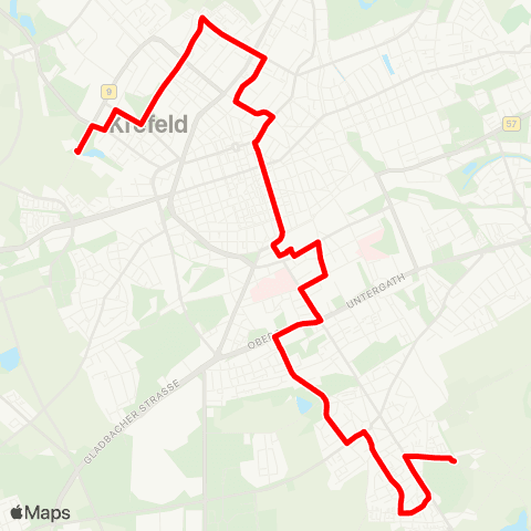 VRR (Kempener Feld) - KR-Horkesgath - Wilmendyk - Krefeld Hbf - KR-Fischeln map