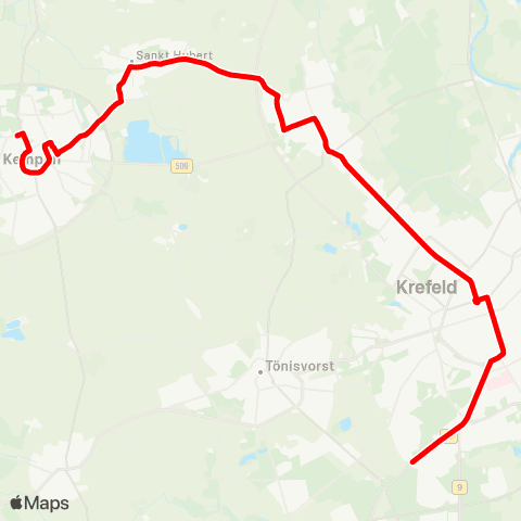 VRR KR-Tackheide - Krefeld Hbf - Kempen map