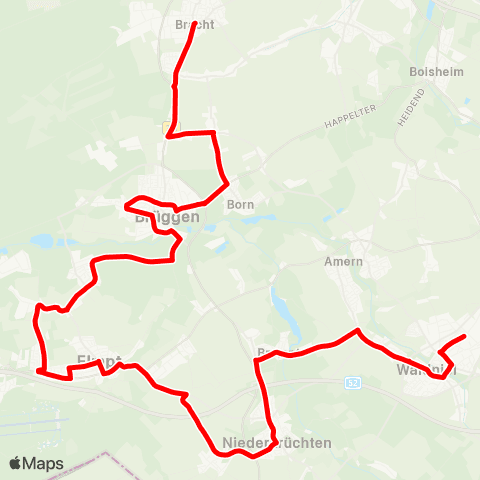 VRR (Brüggen-Bracht - ) Brüggen - Elmpt - Niederkrüchten - Waldniel map