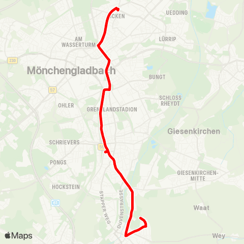 VRR Eicken - Landgericht - Hermges - Marienplatz - Rheydt Hbf - Odenkirchen map
