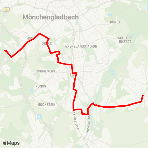 VRR Nordpark BusBf - Holt - Ohler - Marienplatz - Rheydt Hbf - Giesenkirchen map