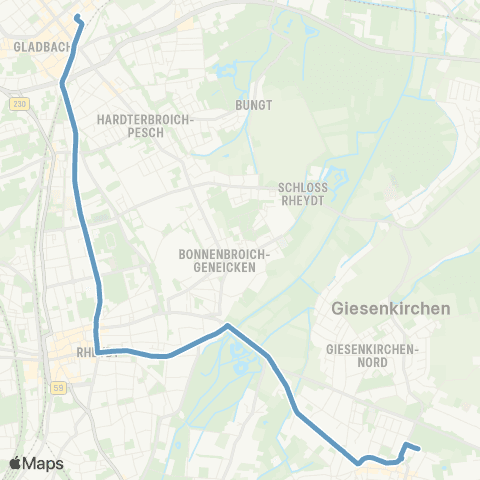 VRR Giesenkirchen - Rathaus Rheydt - MG Hbf map