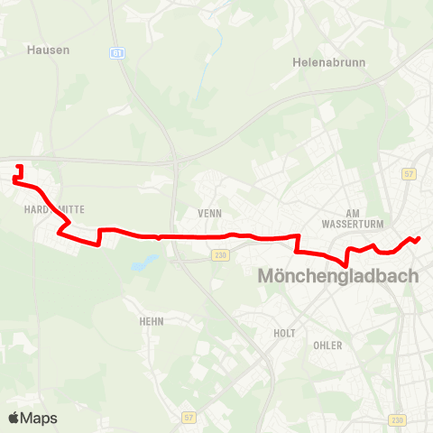 VRR MG Hbf - Beltinghoven - Hardt map