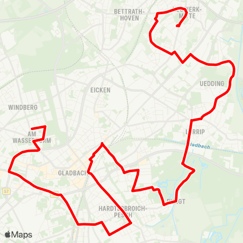 VRR Franziskanerstraße - Hermges - MG Hbf - Volksgarten - Lürrip - Uedding - Neuwerk map