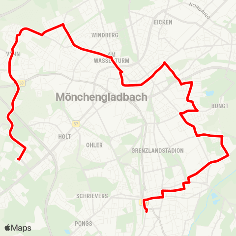 VRR Rheydt Hbf - Bonnenbroich - Hardterbroich - MG Hbf - Windberg - Venn - Nordpark BusBf map