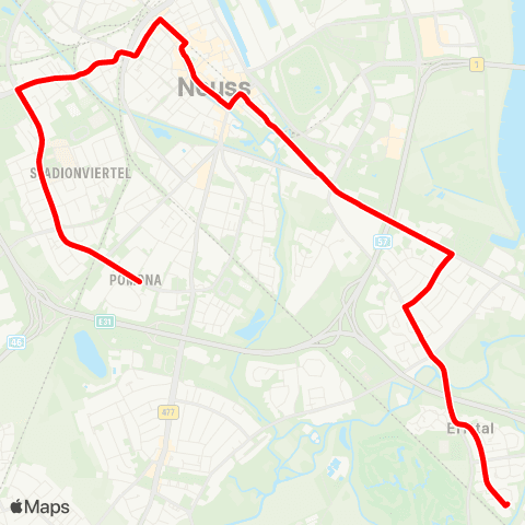 VRR Lukaskrankenhaus  -  -  Erfttal ü. Hauptfriedhof - Zentrum - Gnadental map