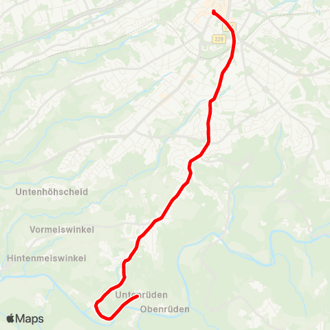 VRR Graf-Wilhelm-Platz - Bahnhof Mitte P&R - (Höhscheid) - Schule Widdert - Rüden map