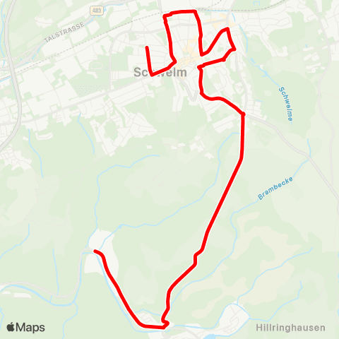 VRR Schwelm Blücherplatz - Schwelm Papierfabrik map