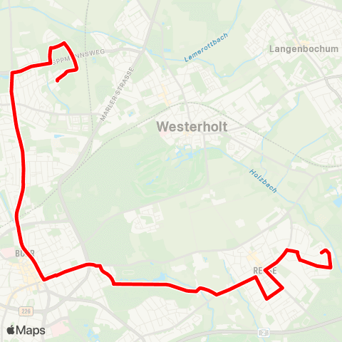 VRR GE-Hassel Friedhof - Buer Rathaus - Resse Cäcilienhof map