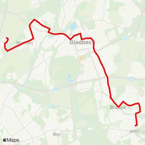 VRR GE-Horst  Buerer Straße - Gladbeck Brauck - Oberhof - West Bf - Rentfort Margaretenstr. map