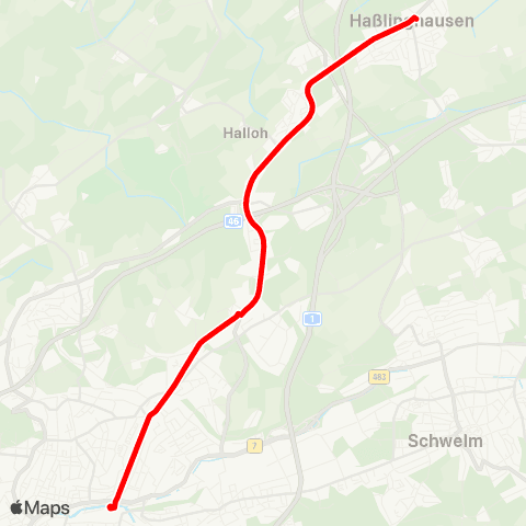 VRR Wuppertal Oberbarmen Bf - Haßlinghausen Busbahnhof map