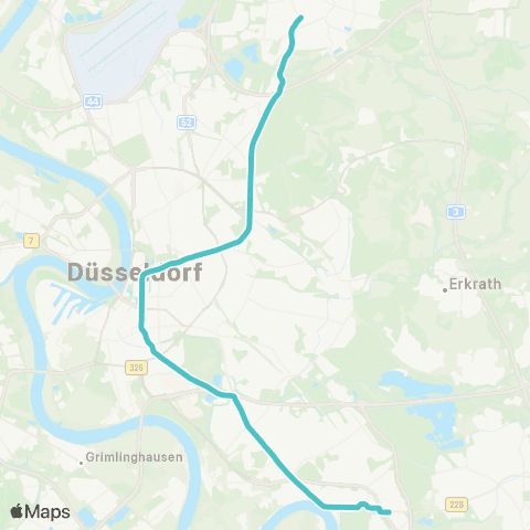 VRR Ratingen Mitte - D-Oberrath - D-Wehrhahn - Heinrich-Heine-Allee - D-Bilk - Uni-Kliniken - Holthausen - D-Benrath Btf map