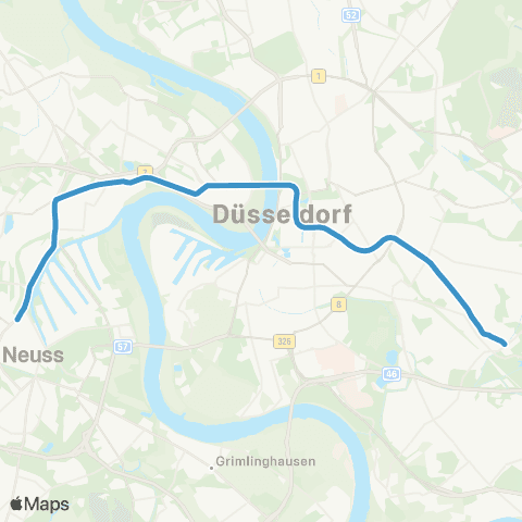 VRR D-Eller, Vennhauser Allee - D-Eller Mitte - Düsseldorf Hbf - Heinr.-Heine-Allee - D-Heerdt - Neuss Hbf map