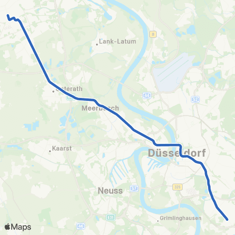 VRR D-Holthausen - D-Oberbilk - Düsseldorf Hbf - H.-Heine-Allee - D-Lörick - Meerbusch - Krefeld, Rheinstraße map