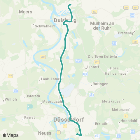 VRR DU-Meiderich Bf - Duisburg Hbf - D-Kaiserswerth - Düsseldorf Hbf - Oberbilk - D-Universität Ost map