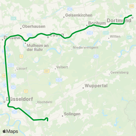 VRR Solingen Hbf - Dortmund Hbf map