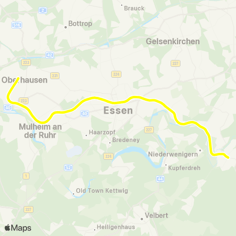 VRR Hattingen Mitte - Oberhausen Hbf map