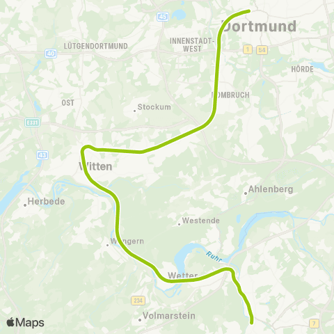 VRR Hagen Hbf - Dortmund Hbf map