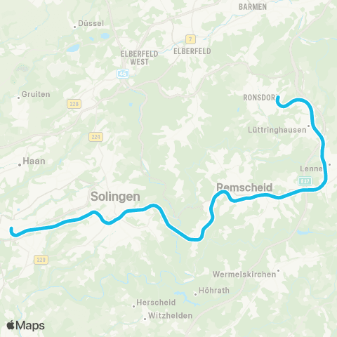 VRR Solingen Hbf - Remscheid Lüttringhausen map