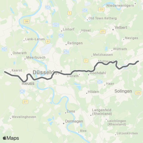 VRR Wuppertal Hbf - Kaarst Kaarster See map