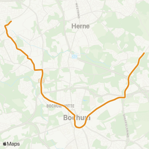 VRR Wanne-Eickel Hbf - HER-Eickel - BO-Hamme - Bochum Hbf - Gerthe map