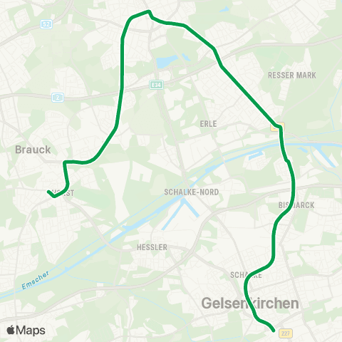 VRR Gelsenkirchen Hbf - Bismarck - Erle - Buer - Horst map