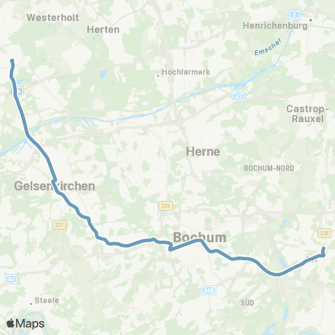 VRR BO-Langendreer - Laer - Altenbochum - Bochum Hbf - Wattenscheid - GE-Ückendorf - Gelsenkirchen Hbf - Schalke - Buer map