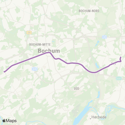 VRR BO-WAT-Höntrop - Bochum Hbf - Altenbochum - Laer - Langendreer map
