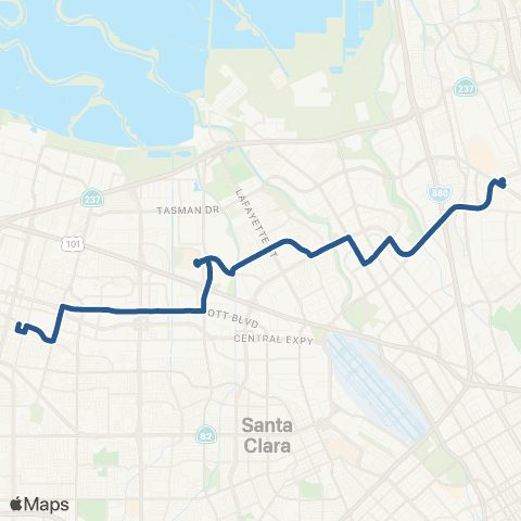 VTA Milpitas BART - Sunnyvale TC map
