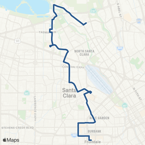 VTA Valley Med - Baypointe via Alviso map