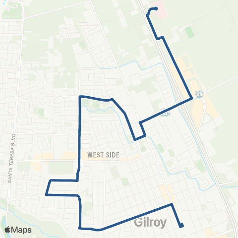 VTA Gilroy TC - St. Louise Hosp via W Gilroy map