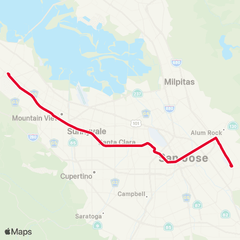 VTA Palo Alto TC - Eastridge Rapid map