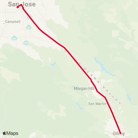 VTA Gilroy TC - San Jose Diridon map